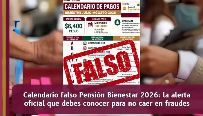 Alerta oficial de la Secretaría del Bienestar sobre calendario falso de registro de la Pensión Bienestar 2026 que circula en redes